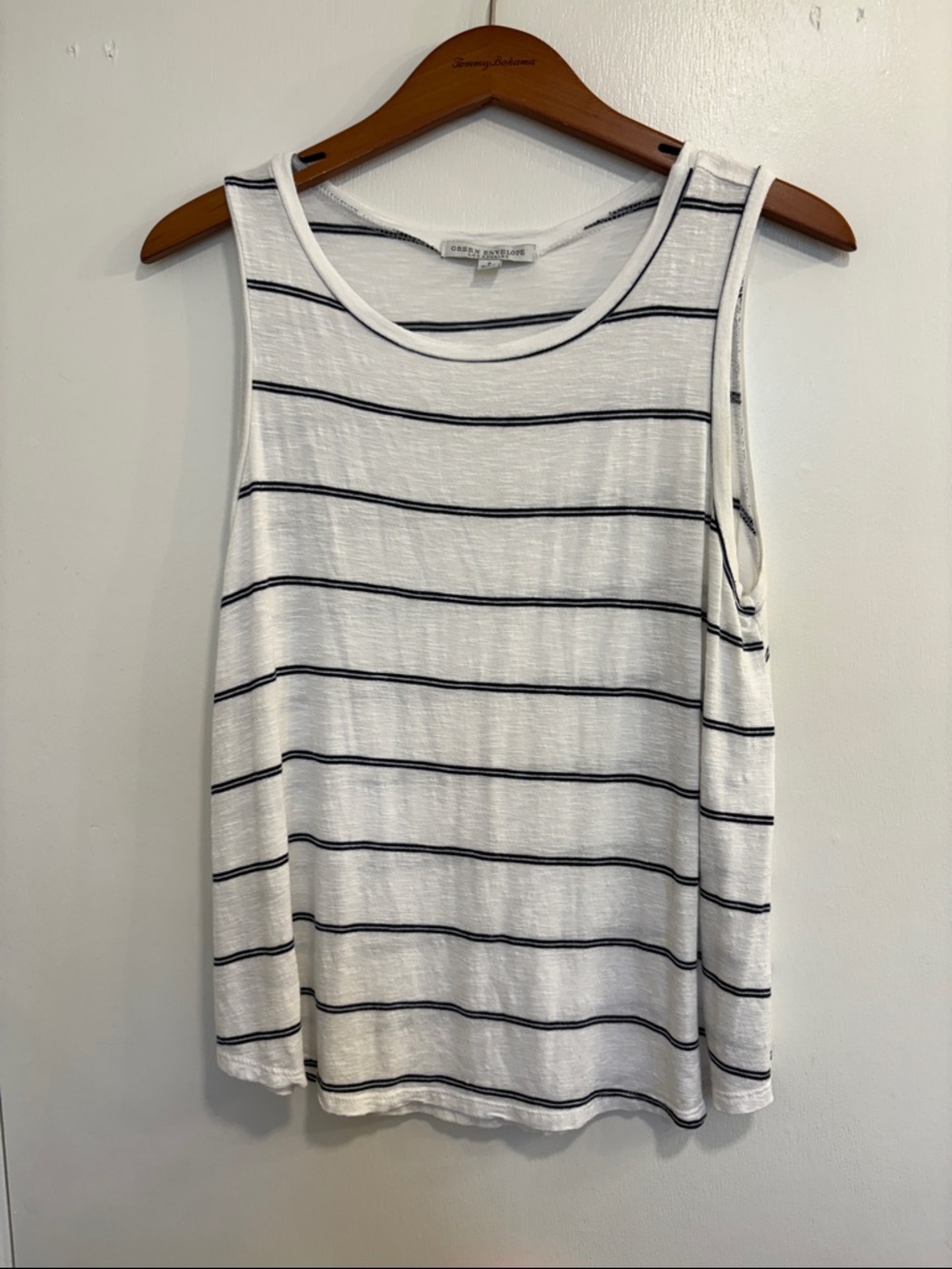 NWOT “Green Envelope” White and Navy Striped Tank Top